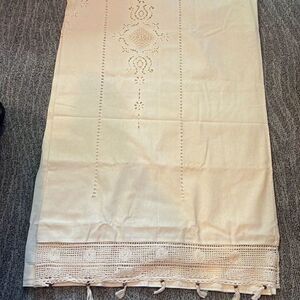 Anthropologie Cream Embroidered Curtain